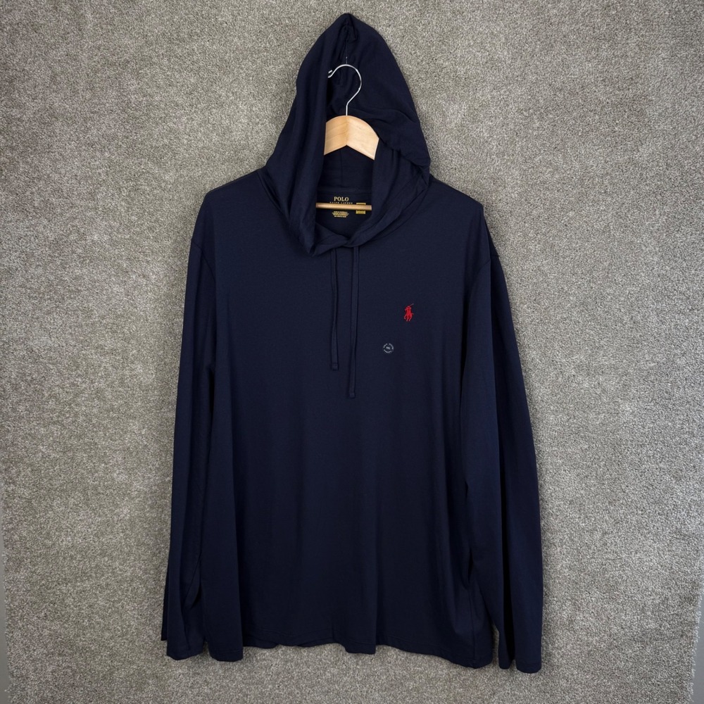 Polo Ralph Lauren Mens XXL Navy Blue Long Sleeve Hooded T-Shirt Red Pony NEW - Picture 3 of 7